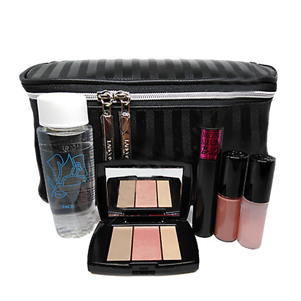 Lancome Gift Set - Makeup Remover, Lipgloss, Lip Plumper, Mascara & Blus h Palette &Cosmetic Case